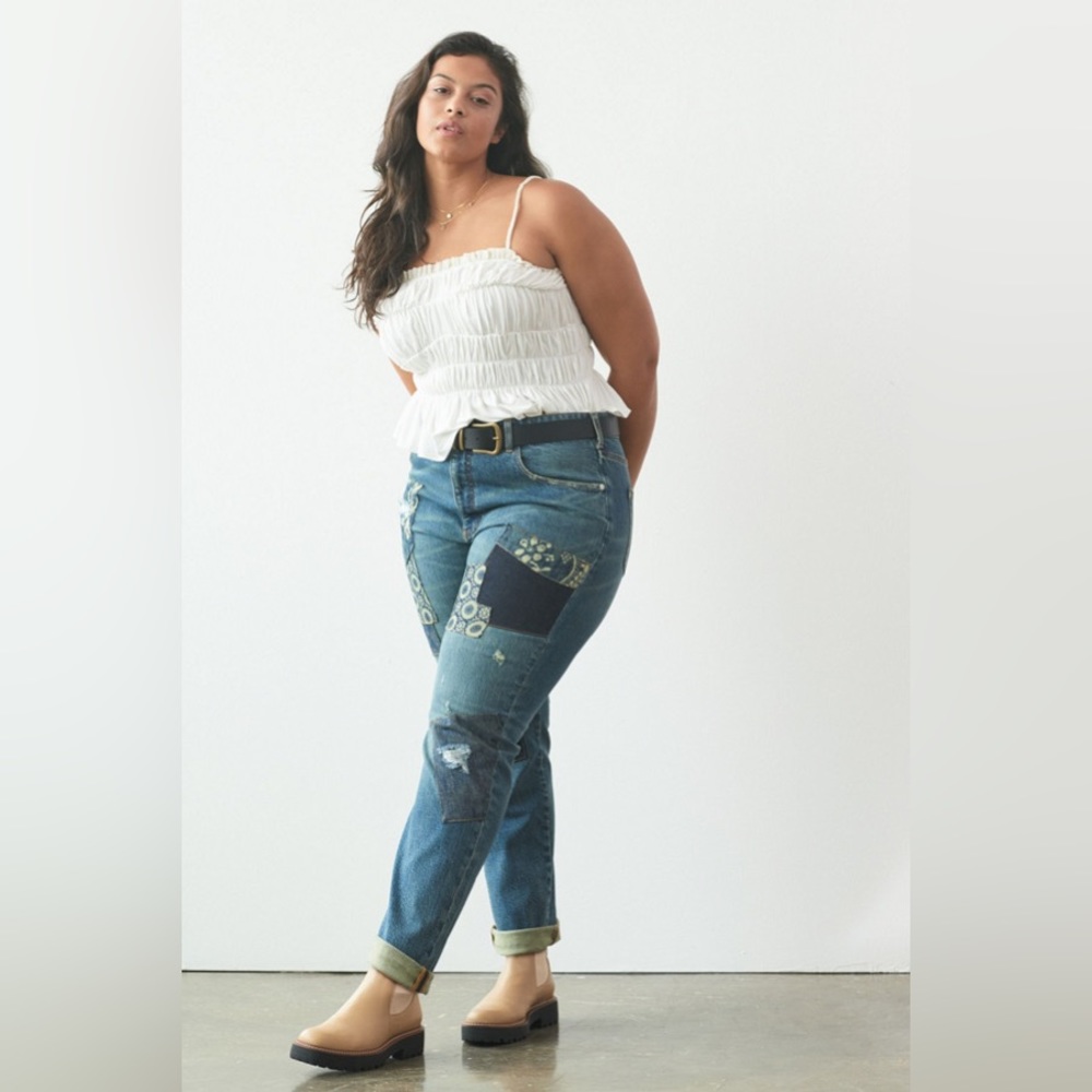 Anthropologie Blue Patchwork Boyfriend Jeans - Picture 3 of 10